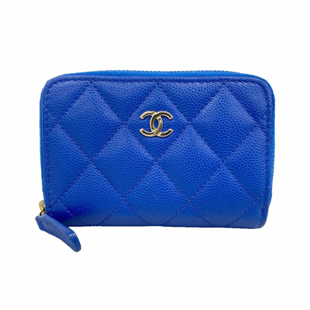 CHANEL Authentic Blue Caviar Leather Wallet